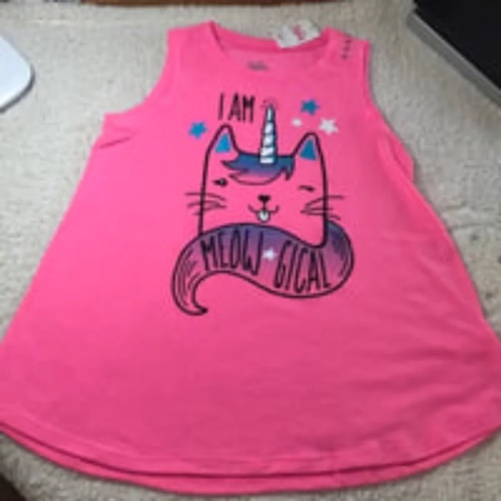 Justice Girls Shirt Pink Tank Top w/Unicorn Cat Size 10